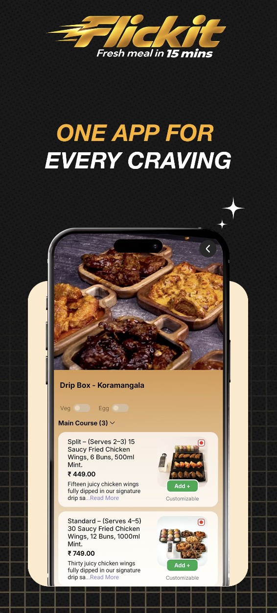 Flickit brand menu: One app for every craving